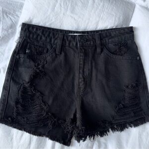 Black Distressed High-Rise Jean Shorts